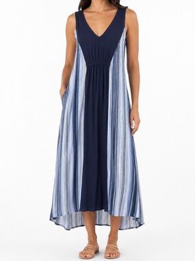 Simply Vera Vera Wang Navy and Light Blue Striped V-Neck Maxi Dress